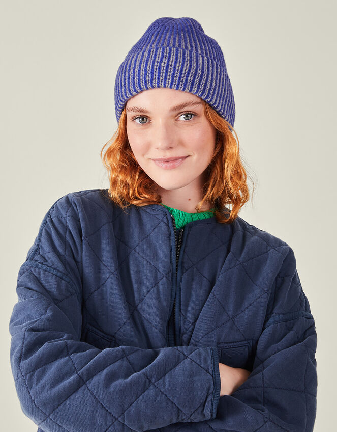 Chunky Rib Beanie Hat, Blue (BLUE), large