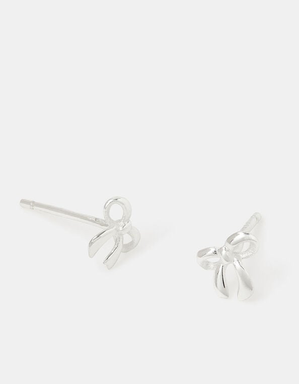 Sterling Silver Bow Stud Earrings, , large