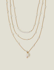 Layered Pearl Station Necklace, , large