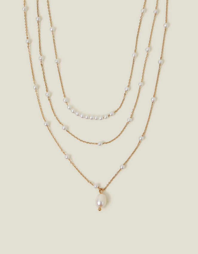 Layered Pearl Station Necklace, , large