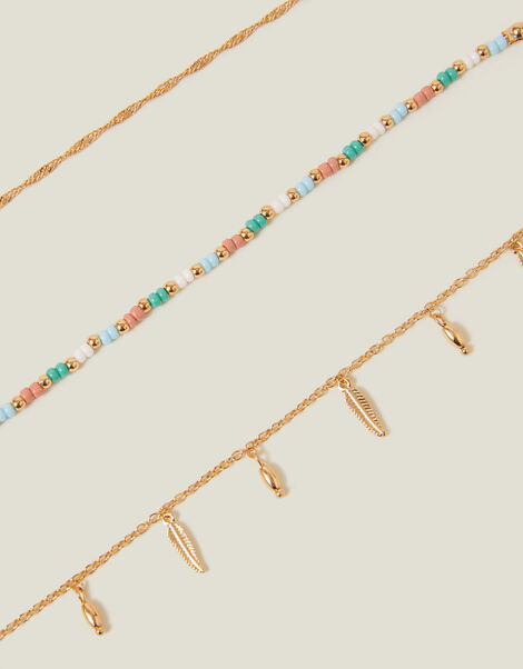 3-Pack Leaf Charm Anklets, , large