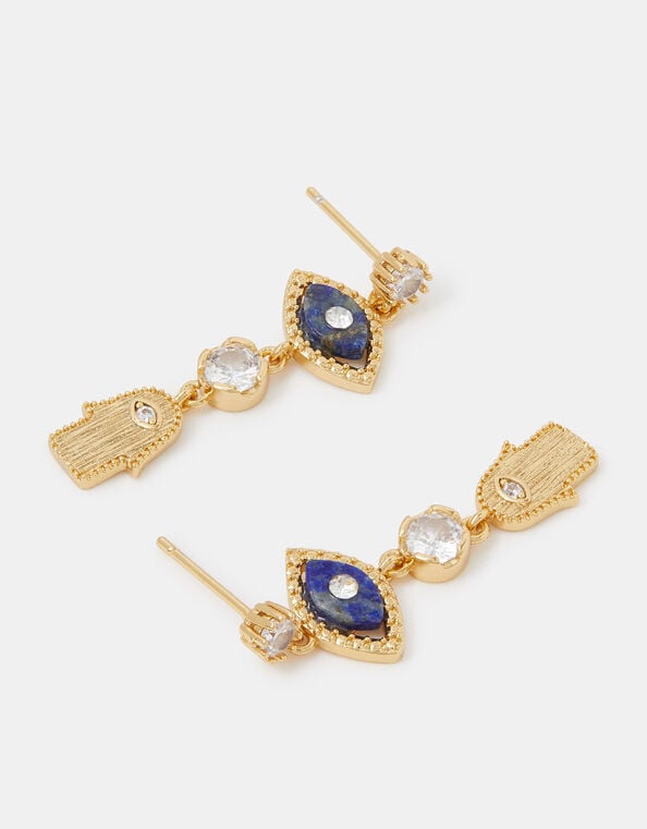 14ct Gold-Plated Eye & Hamsa Drop Earrings, , large