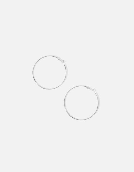 Medium Simple Hoop Earrings Silver, Silver (SILVER), large