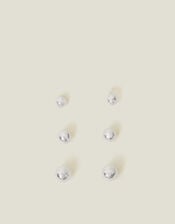 3-Pack Sterling Silver Ball Stud Earrings, , large