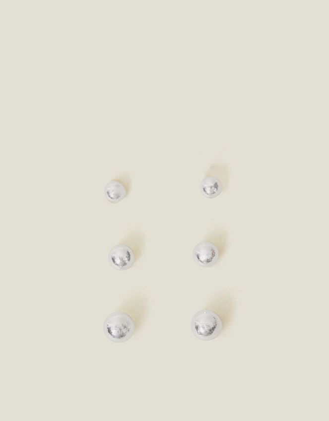 3-Pack Sterling Silver Ball Stud Earrings, , large
