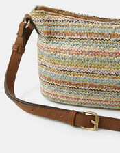 Stripe Raffia Crossbody Bag, , large