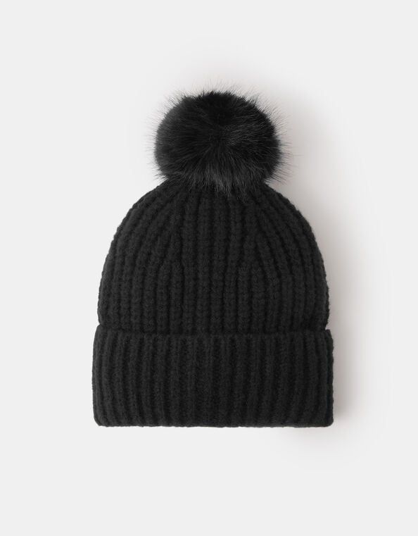 Faux Fur Bobble Beanie Hat, , large