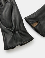 Faux Fur-Lined Leather Gloves, Black (BLACK), large