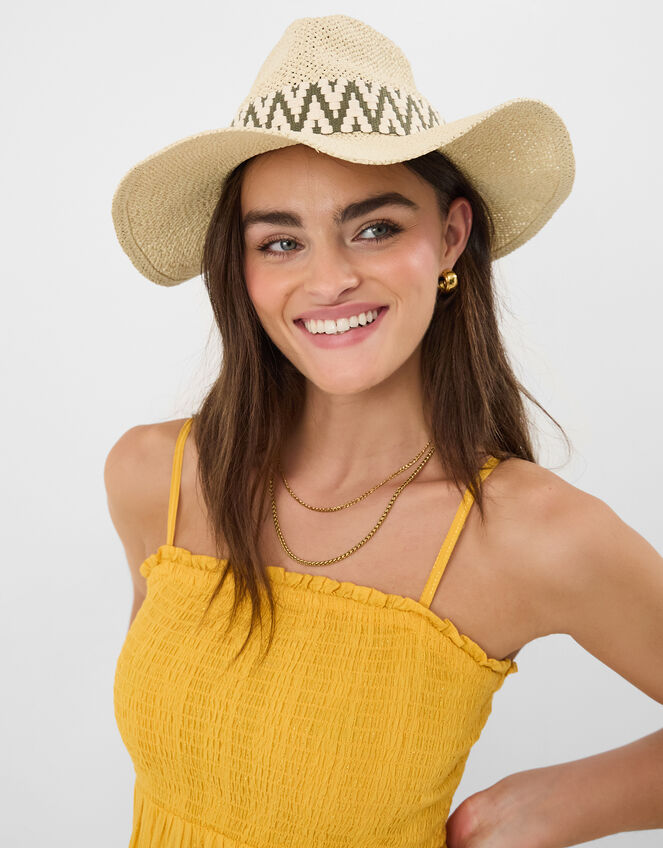 Chevron Straw Fedora Hat, , large