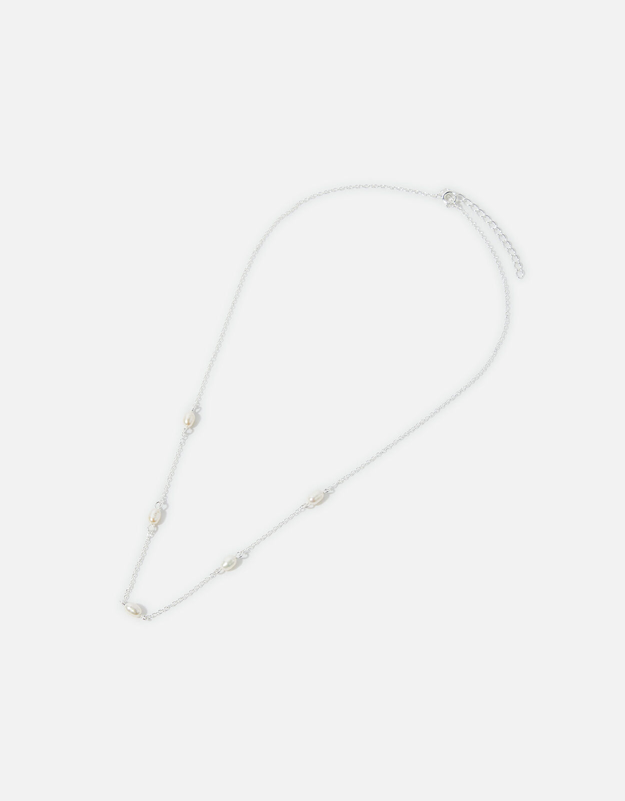 Sterling Silver Pearl Station Necklace 