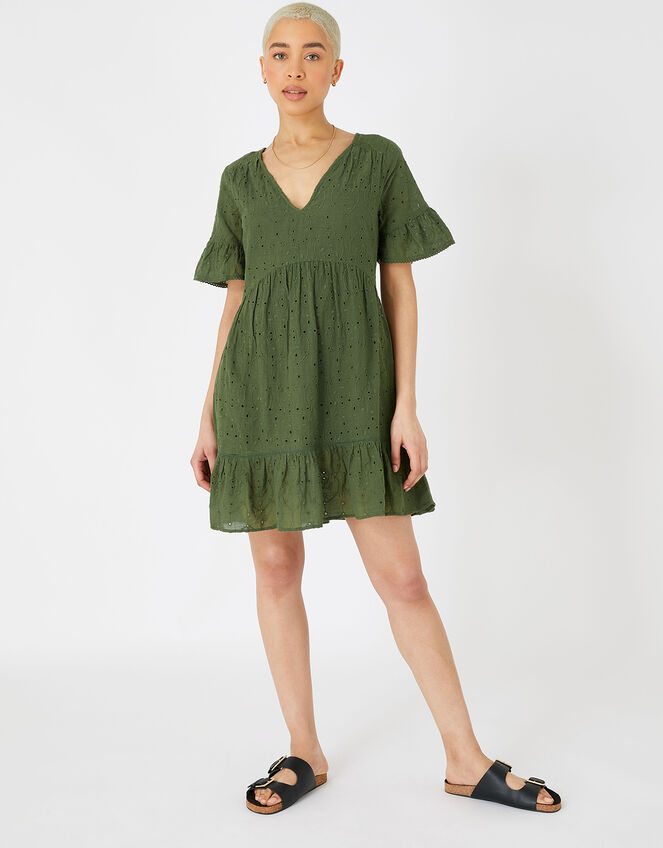 Schiffli Mini Dress Green | Beach holiday dresses | Accessorize UK