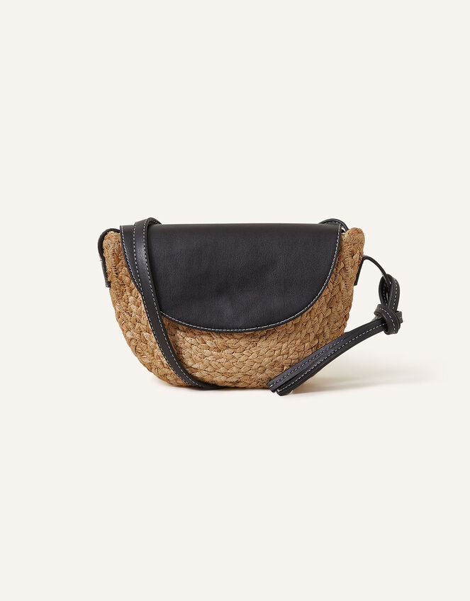 Contrast Flap Jute Cross-Body Bag, , large