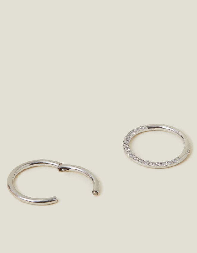 2-Pack Platinum-Plated Surgical Steel Septum Clicker Hoops, , large