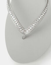 Crystal Embellished Flip Flops, Silver (SILVER), large