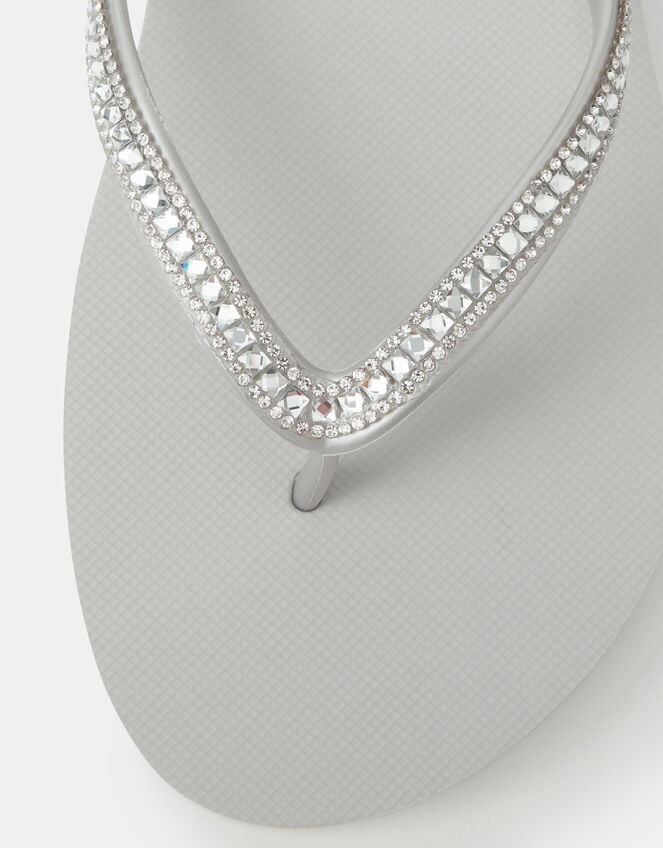 Crystal Embellished Flip Flops, Silver (SILVER), large