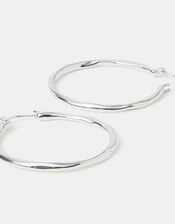 Sterling Silver-Plated Large Molten Hoop Earrings, , large