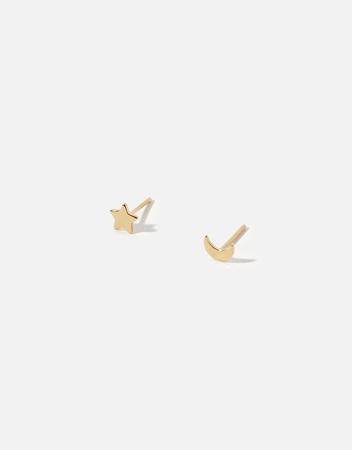 Gold-Plated Star and Moon Stud Earrings, , large