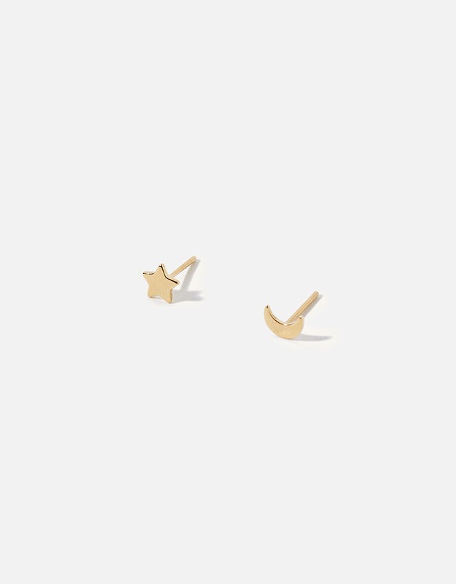 14ct Gold-Plated Star and Moon Stud Earrings, , large