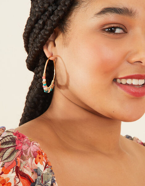 Statement Beaded Hoop Earrings, , large
