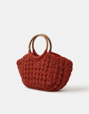 Wooden Handle Macramé Bag, , large