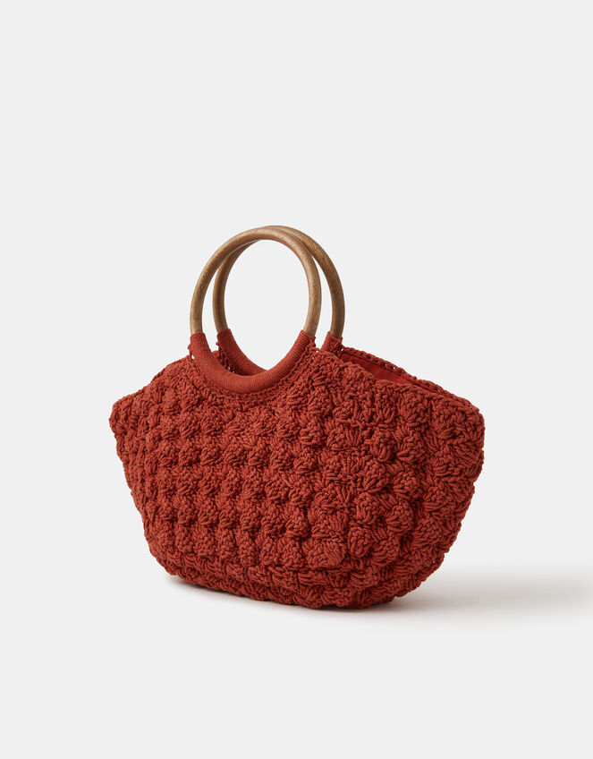 Wooden Handle Macramé Bag, , large