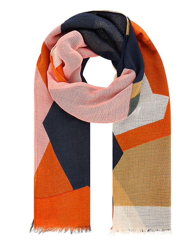 Kita Colourful Geometric Scarf in Recycled Polyester, , large