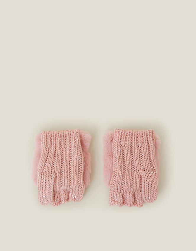 Girls Cat Fingerless Mitten Gloves, Pink (PINK), large