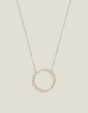 Sterling Silver-Plated Diamante Circle Pendant Necklace, , large