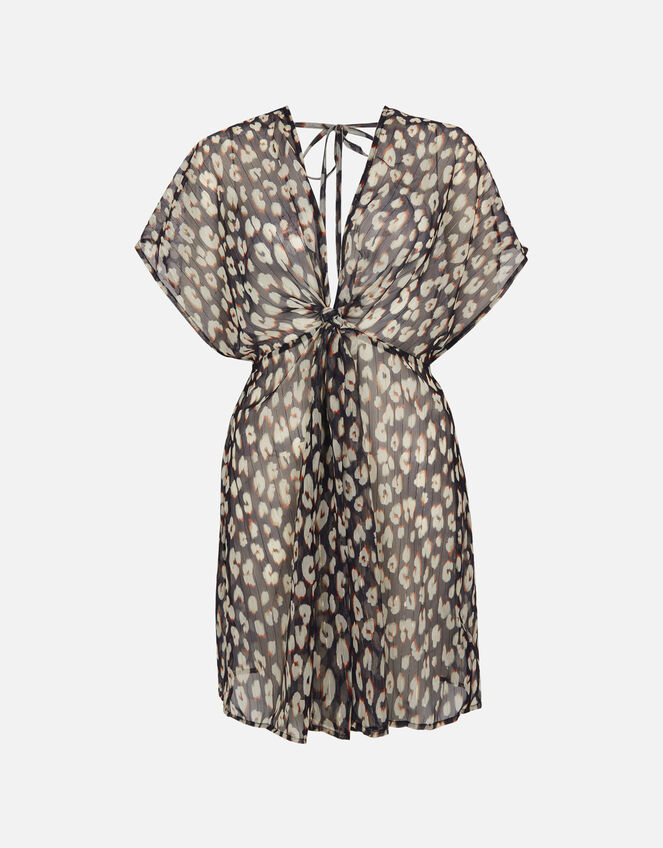 Animal Print Chiffon Kaftan, Black (BLACK WHITE), large