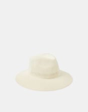 Woven Fedora Hat, White (WHITE), large