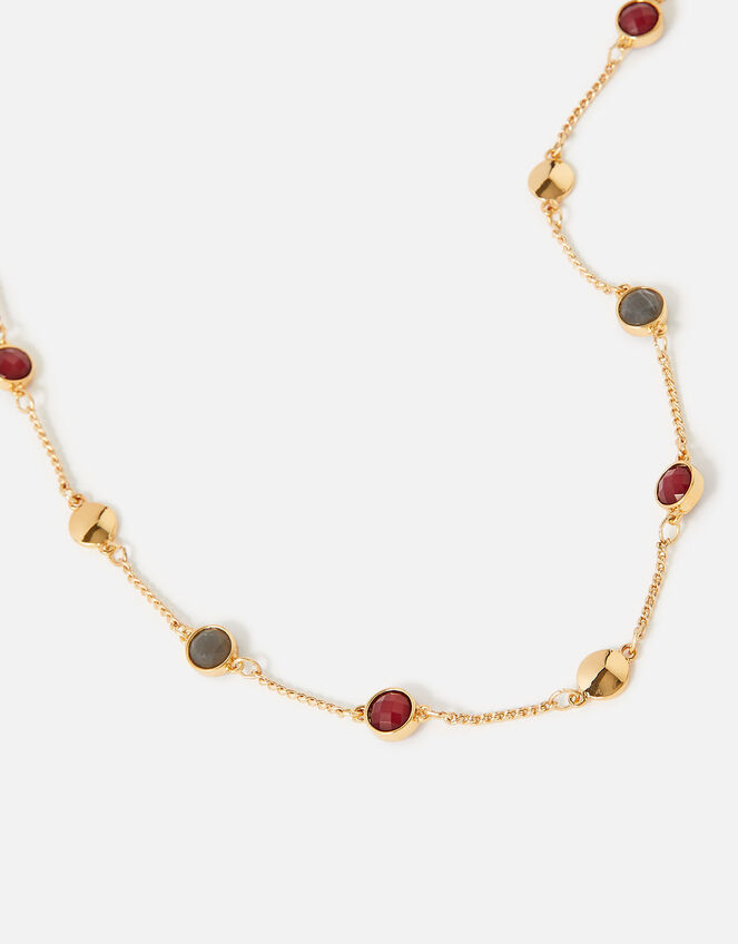 Berry Blush Gem Station Necklace, Red (BERRY), large