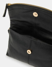 Curved Foldover Leather Wristlet Bag, , large