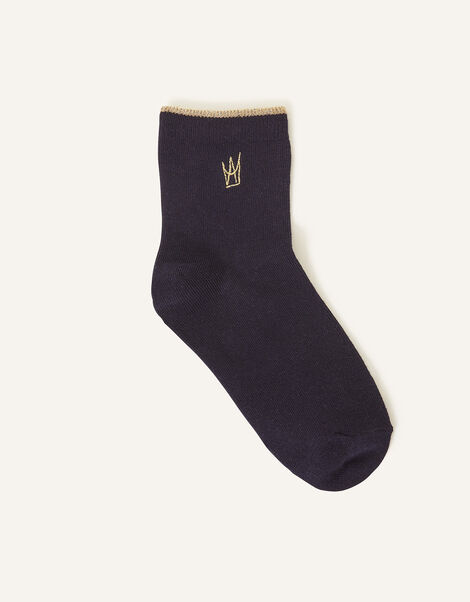Embroidered Crown Socks, , large