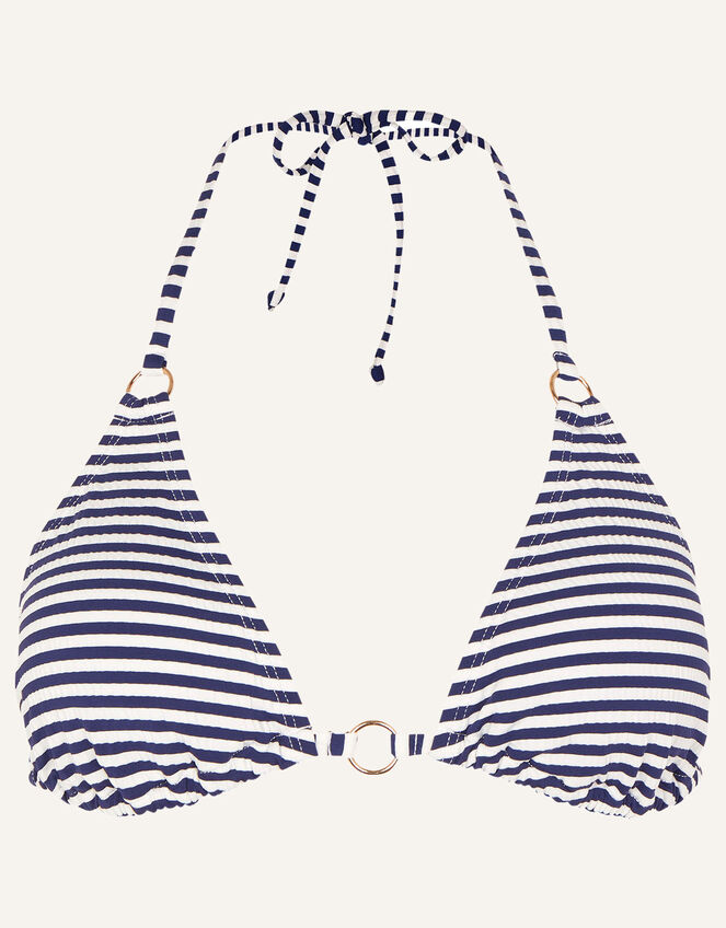 Ring Detail Stripe Triangle Bikini Top Blue Bikini tops Accessorize UK