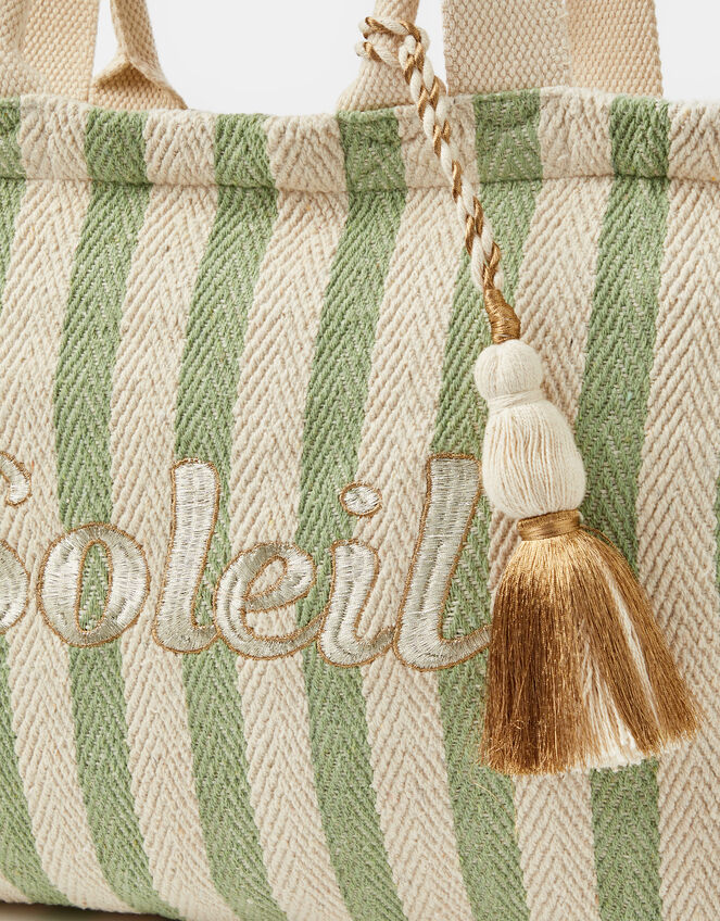 Slogan Stripe Beach Tote Bag, , large