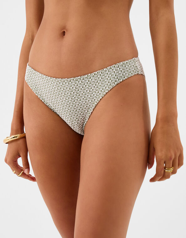 Geometric Textured Bikini Bottoms, Green (KHAKI), large