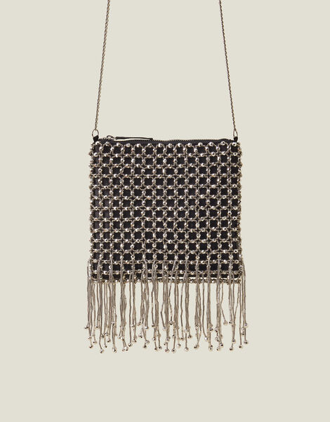 Beaded Fringe Chain Bag, , large