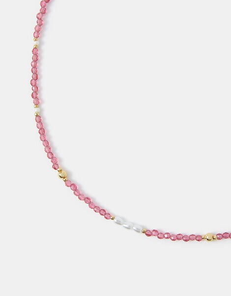 14ct Gold-Plated Beaded Pearl Necklace, Pink (PINK), large