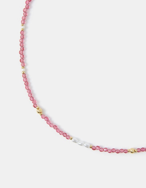 14ct Gold-Plated Beaded Pearl Necklace, Pink (PINK), large