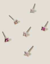 3-Pack Sterling Silver-Plated Flower Stud Earrings, , large
