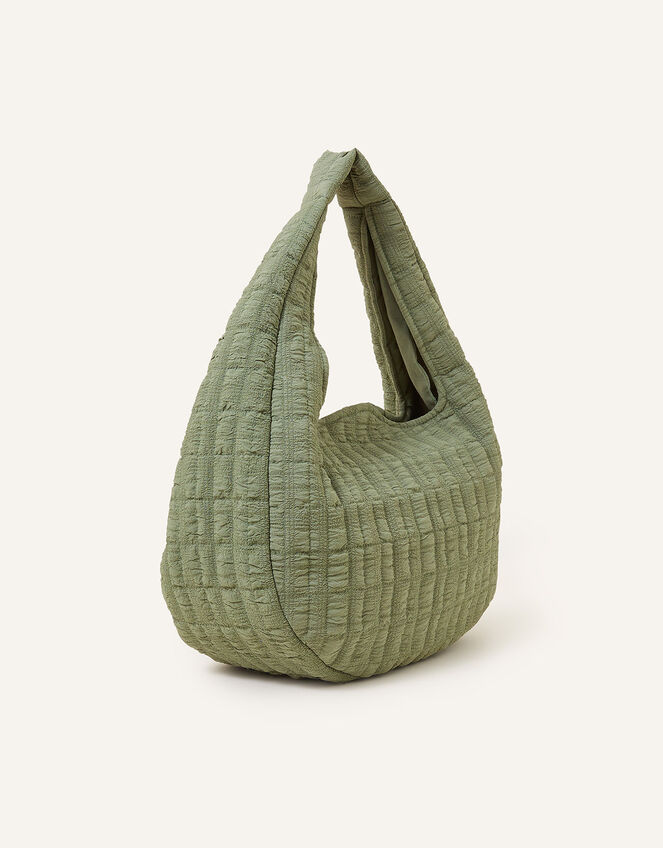Seersucker Slouch Shoulder Bag, Green (GREEN), large