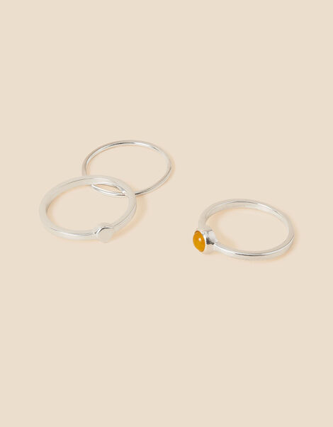 Recycled Sterling Silver Yellow Quartz Rings Set of Three  Yellow, Yellow (YELLOW), large
