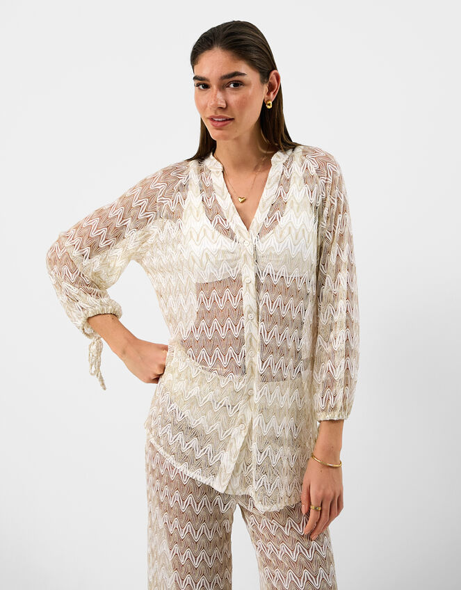 Crochet Beach Shirt, White (WHITE), large
