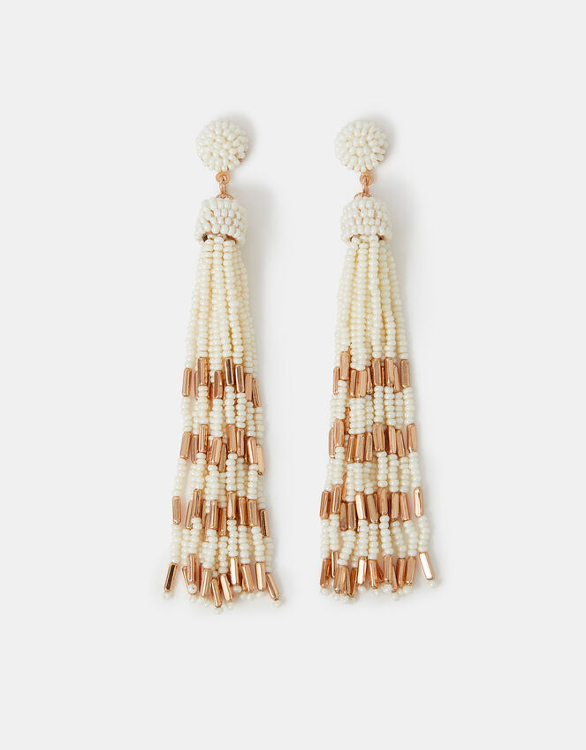Beaded Tassel Drop Earrings, , large