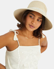 Embroidered Straw Sun Hat, , large