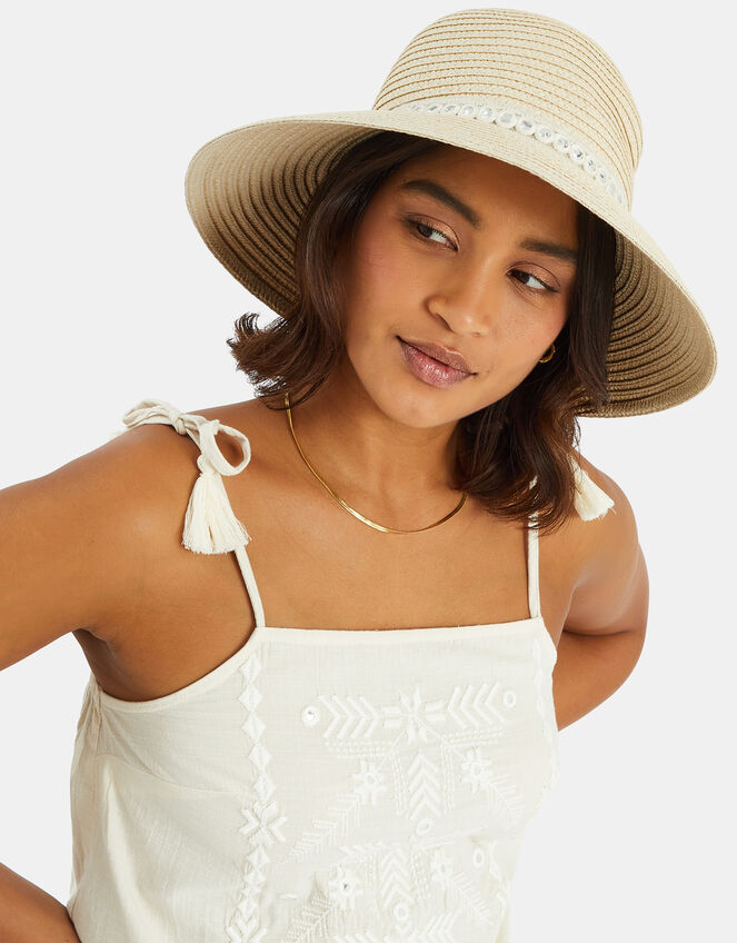 Embroidered Straw Sun Hat, , large