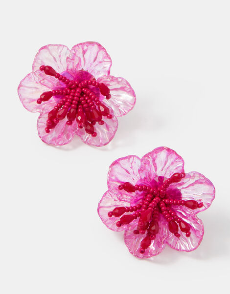 Beaded Hibiscus Stud Earrings, , large
