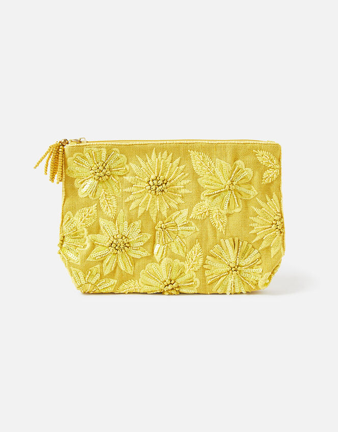 Embellished Raffia Large Flower Pouch, , large