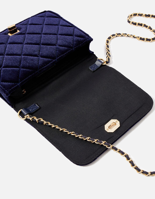 Quilted Velvet Cross-Body Bag, Blue (NAVY), large