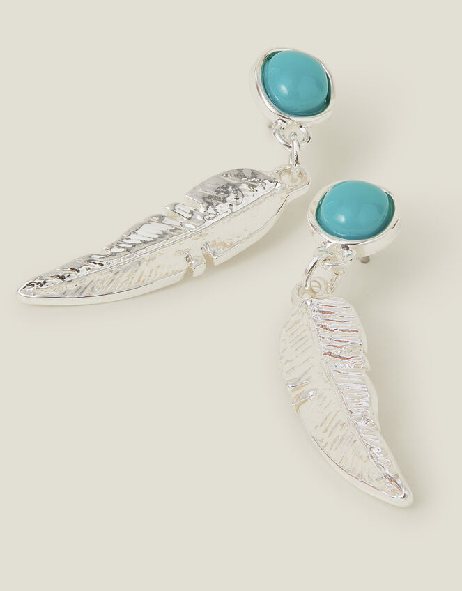 Stone Feather Drop Earrings, , large